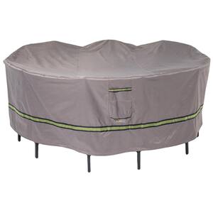 Soteria 76 in. Grey Round Patio Table with Chairs Cover
