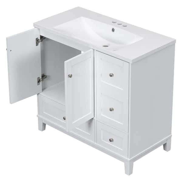 COWLOWN 36 in. W x 18 in. D x 34 in. H Bathroom White Linen Cabinet
