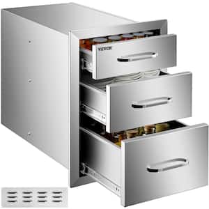 14 in. W x 20.3 in. H x 23 in. D Outdoor Kitchen Drawers Flush Mount Triple Drawers Stainless Steel Access Drawer