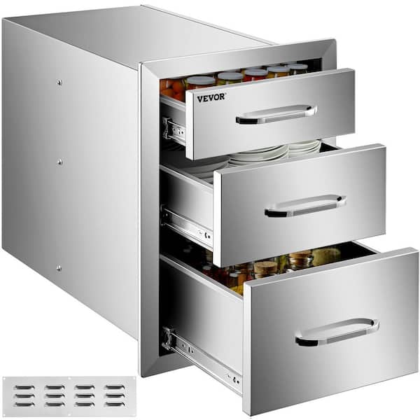VEVOR 14 in. W x 20.3 in. H x 23 in. D Outdoor Kitchen Drawers Flush Mount Triple Drawers Stainless Steel Access Drawer