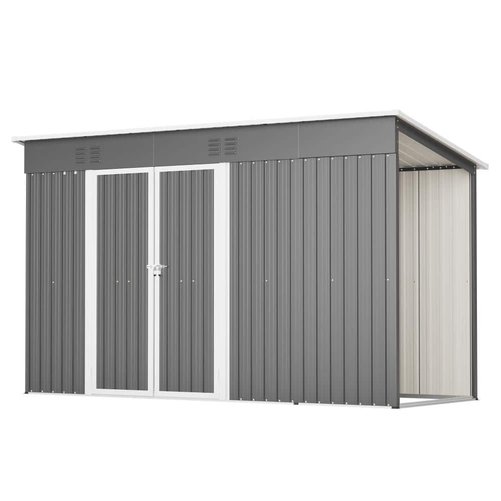 10 ft. x 4 ft. Outdoor Heavy-Duty Metal Storage Shed with Lockable Door, Floor Frame & Open Compartments, Gray price history on PriceWatchPro