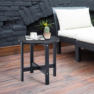 18 in. Black Round Wooden Patio Side End Coffee Table Slat Garden Deck