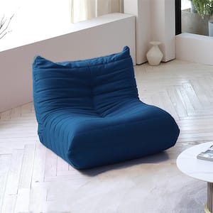 34.25 in. Comfy Lazy Floor Sofa Mohair Teddy Velvet Bean Bag Bedroom Living Room Armless Foam-Filled Thick Couch, Blue