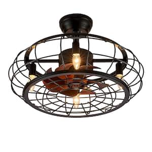 23 in. 4-Light Farmhouse Industrial Indoor Black Caged Ceiling Fan with Light and Remote Control Included