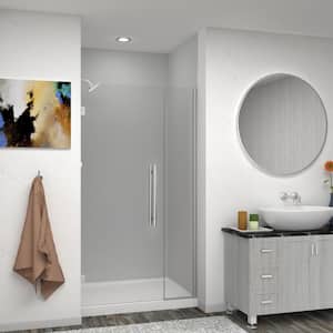 Elizabeth 40 in. W x 76 in. H Hinged Frameless Shower Door in Brushed Stainless with Clear Glass