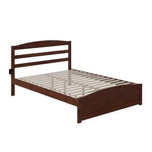 Warren 60-1/4 in. W Walnut Queen Solid Wood Frame with Footboard and Attachable USB Device Charger Platform Bed