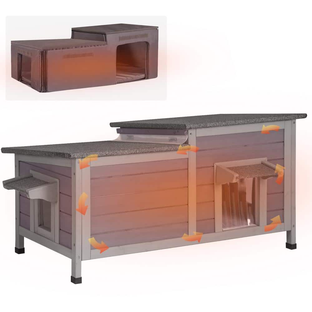 Aivituvin Insulated 2-storey Cat House for Winter Warm Liner Inside