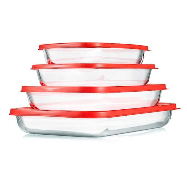 NutriChef 4-Piece Red Glass Bakeware Set