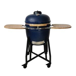 21 in. Kamado Ceramic Charcoal Grill in Blue with Free Cover, Electric Starter and Pizza Stone