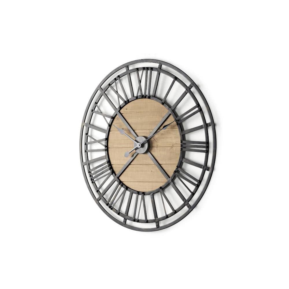 "30"" Black And Natural Iron And Wood Analog Round Wall Clock" price history on PriceWatchPro