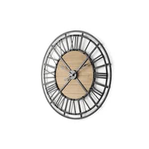 30 in. Black and Natural Iron and Wood Analog Round Wall Clock