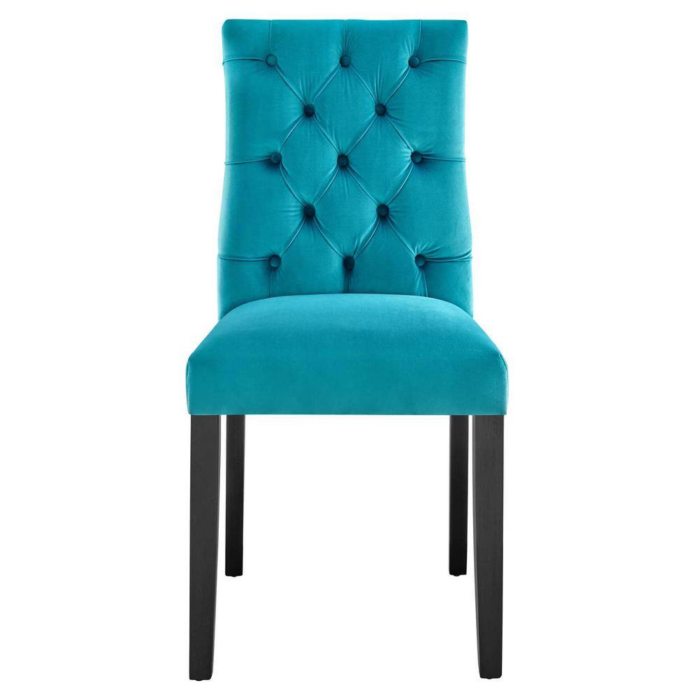 Blue Velvet Upholstered Wood Side Chair, 25" x 19" x 38"
