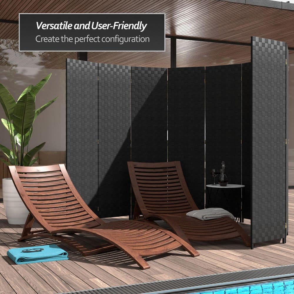 Black Woven Vinyl 6 ft. Tall Folding Room Divider