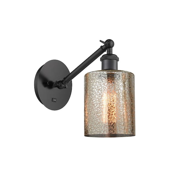 Innovations Cobbleskill 1-Light Matte Black, Mercury Wall Sconce with Bronze Glass Shade