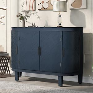 Navy Blue Wood 47.2 in. Sideboard with Antique Pattern Doors, Accent Storage Cabinet(47.2" W x 15.2" D x 33.5" H)