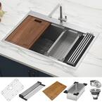 Drop-In Stainless Steel 33 in. Workstation Ledge Topmount Kitchen Sink 16-Gauge Single Bowl