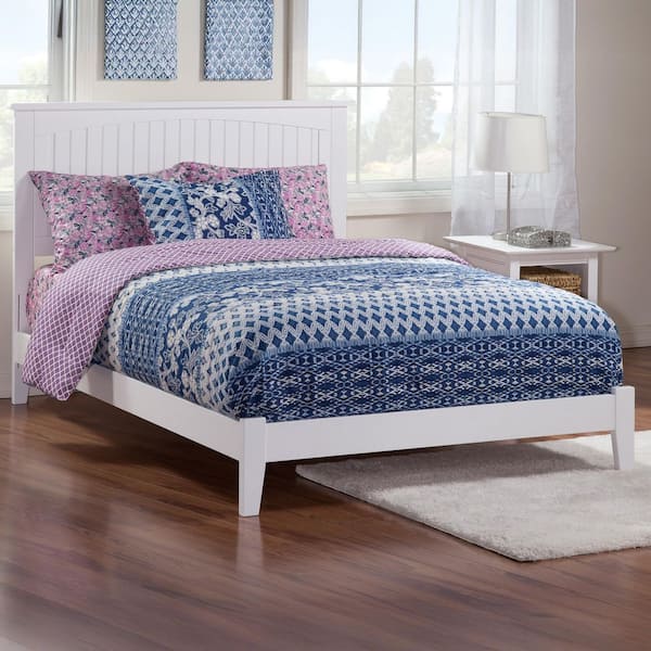 AFI Nantucket White Full Solid Wood Frame Low Profile Platform Bed with Attachable USB Device Charger