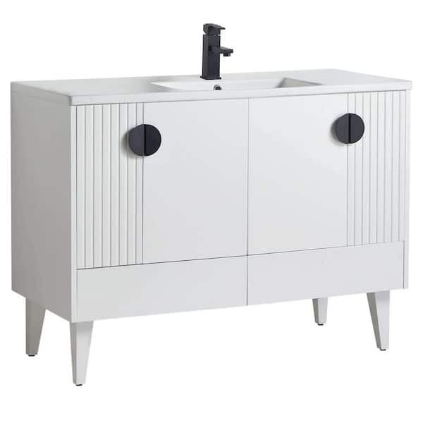 FINE FIXTURES Venezian 48 in. W x 18.11 in. D x 33 in. H Bathroom Vanity Side Cabinet in White Matte with White Ceramic Top