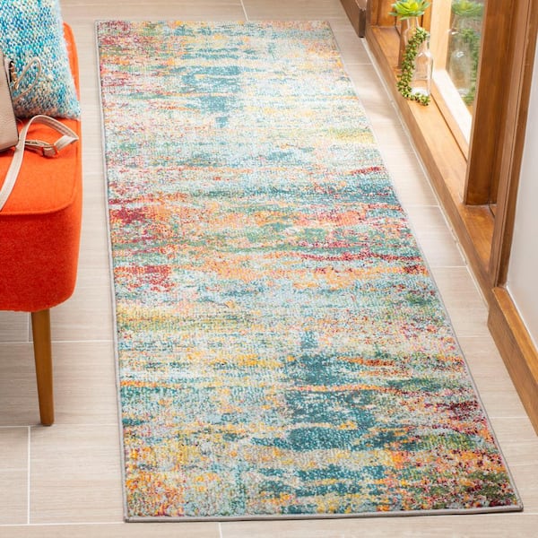 Monaco Teal/Orange 2 ft. x 16 ft. Abstract Runner Rug