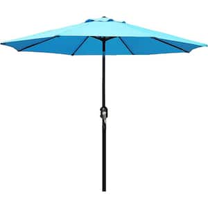 Outdoor Patio Umbrella, Market Striped Umbrella with Push Button Tilt and Crank (Light Blue)，market