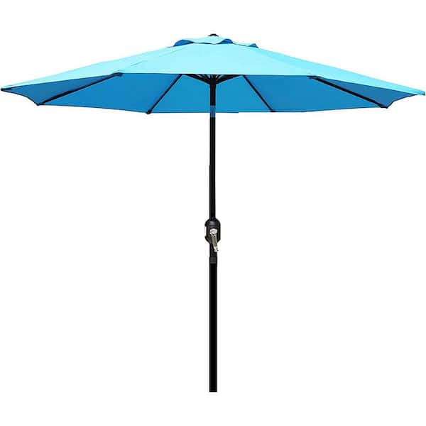 Cubilan Outdoor Patio Umbrella, Market Striped Umbrella with Push Button Tilt and Crank (Light Blue)，market