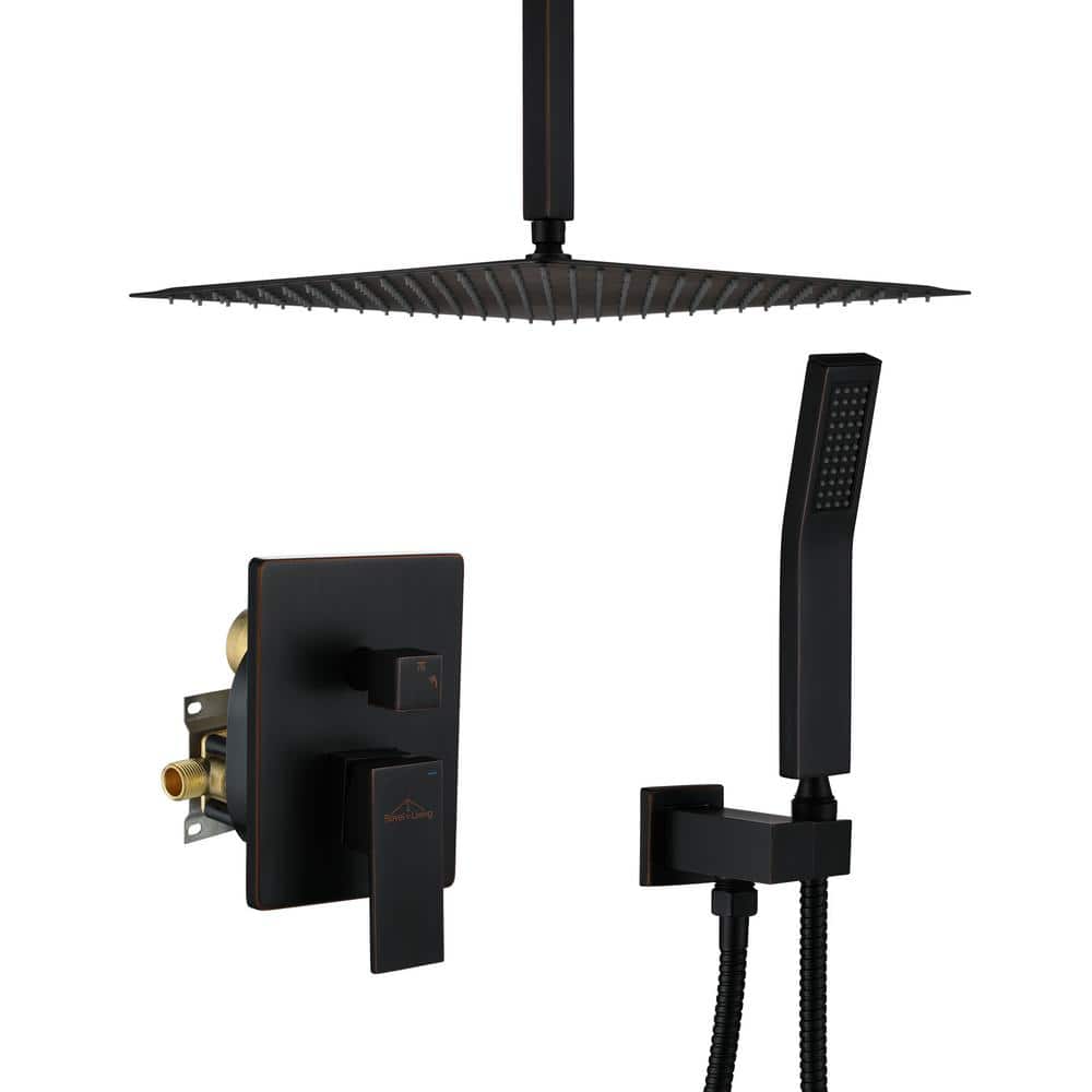 1-Spray Patterns with 2.5 GPM 16 in. Ceiling Mount Dual Shower Heads with P