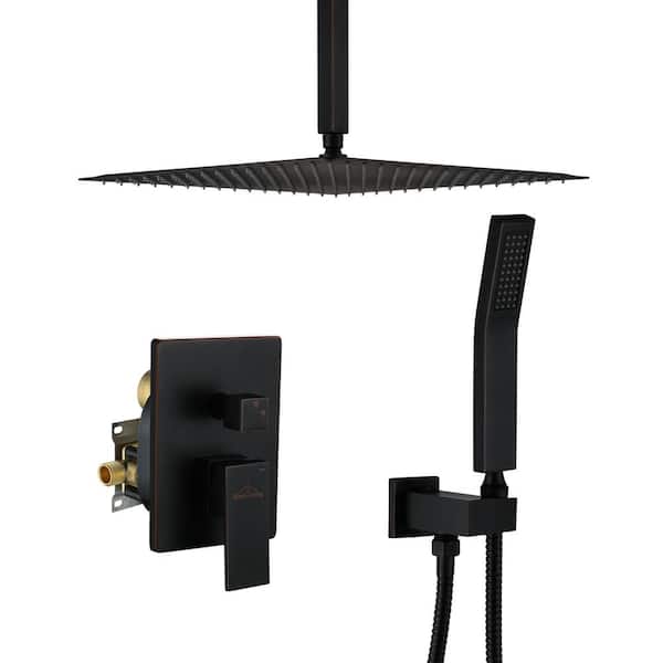 Boyel Living 1-Spray Patterns with 2.5 GPM 16 in. Ceiling Mount Dual Shower Heads with Pressure Balance Valve in Oil Rubbed Bronze