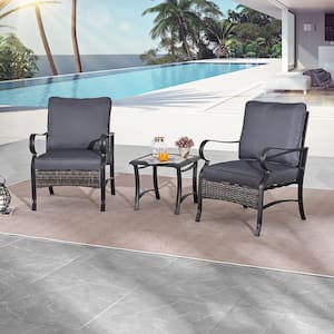 3-Piece Metal Patio Conversation Seating Set with Grey Cushions