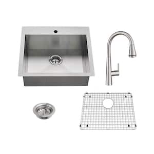 Edgewater All-in-One Undermount Stainless Steel 25 in.1-Hole Single Bowl Kitchen Sink with faucet in Stainless Steel