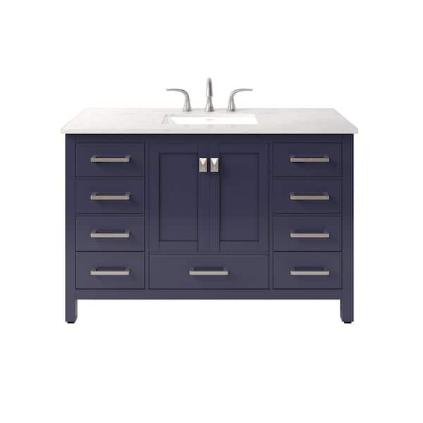 Aberdeen 48 in. Single Sink Blue Bath Vanity with White Carrara Quartz Top (Assembled)