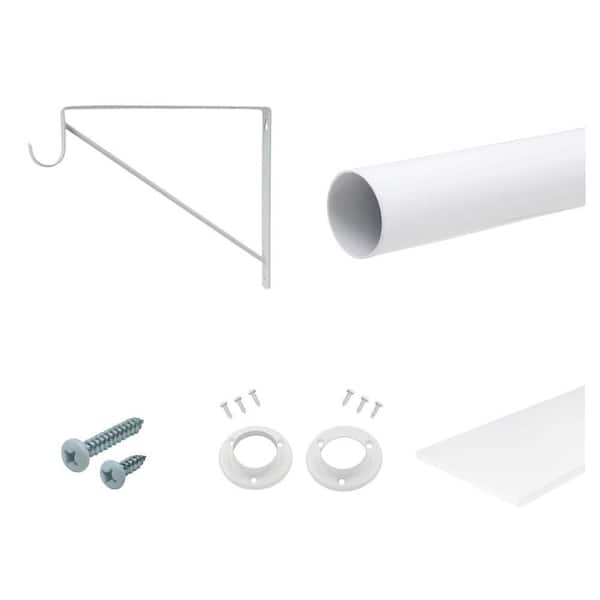White Shelf Bracket, 48-72 in. Steel Closet Rod, Screw Kit (12-Pack), Pole Sockets (2-Pack) and 12 in. x 72 in. Shelf