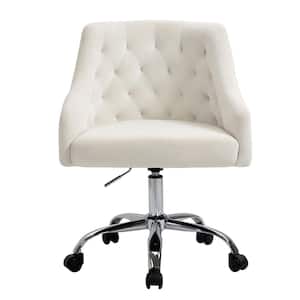 White Modern Button Tufted Velvet Seat Swivel Office Chair