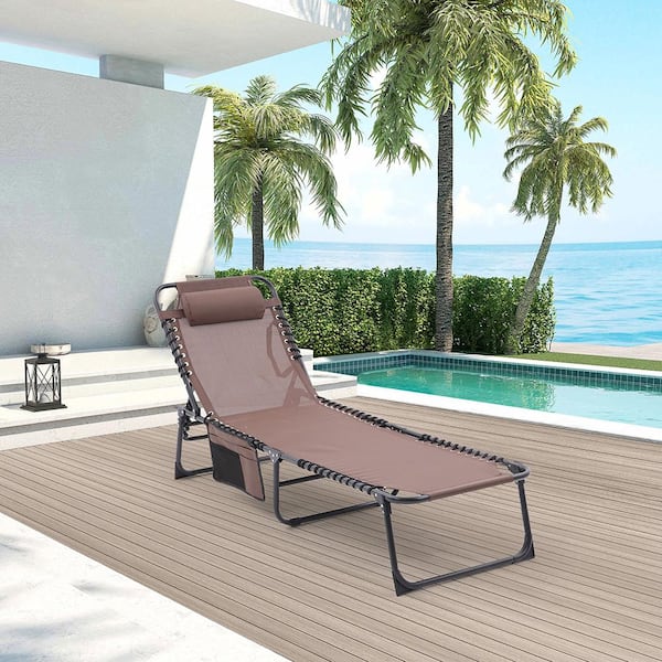 AULEDIO Black Folding Textilene Outdoor Lounge Chair Outdoor Recliner in Coffee Set of 2 （2 Chairs Included）