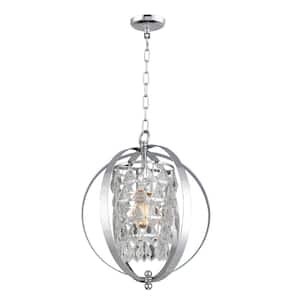 1-Light Chrome Globe Chandelier with Clear Crystals