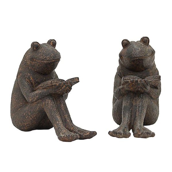 THREE HANDS 8.5 in. x 3.5 in. Frog Bookends in Brown (Set of 2)