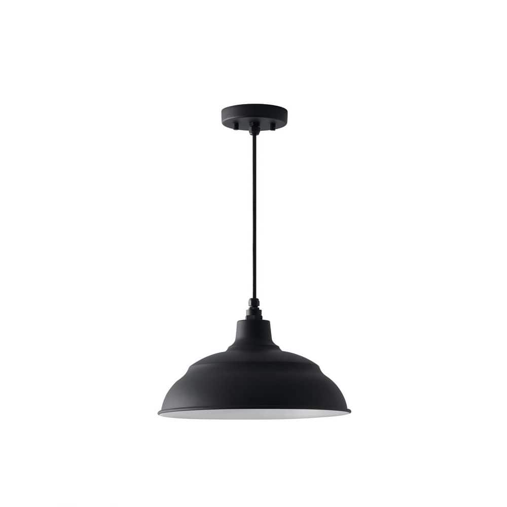 RLM 8 in. 1-Light Black Dimmable Outdoor Pendant Light with Black Shade with White Interior, No Bulbs Included price history on PriceWatchPro
