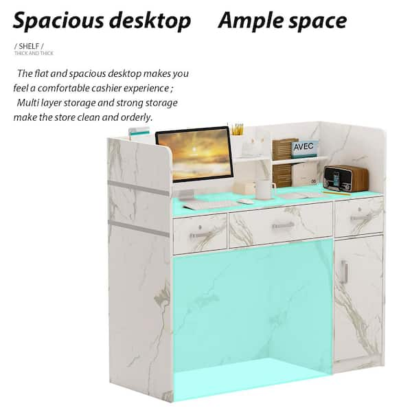 FUFU&GAGA 47.2 in. Rectangle Marble Wood Writing Desk Reception Desk Executive Computer Workstation w/Lockable Drawers, Cabinet