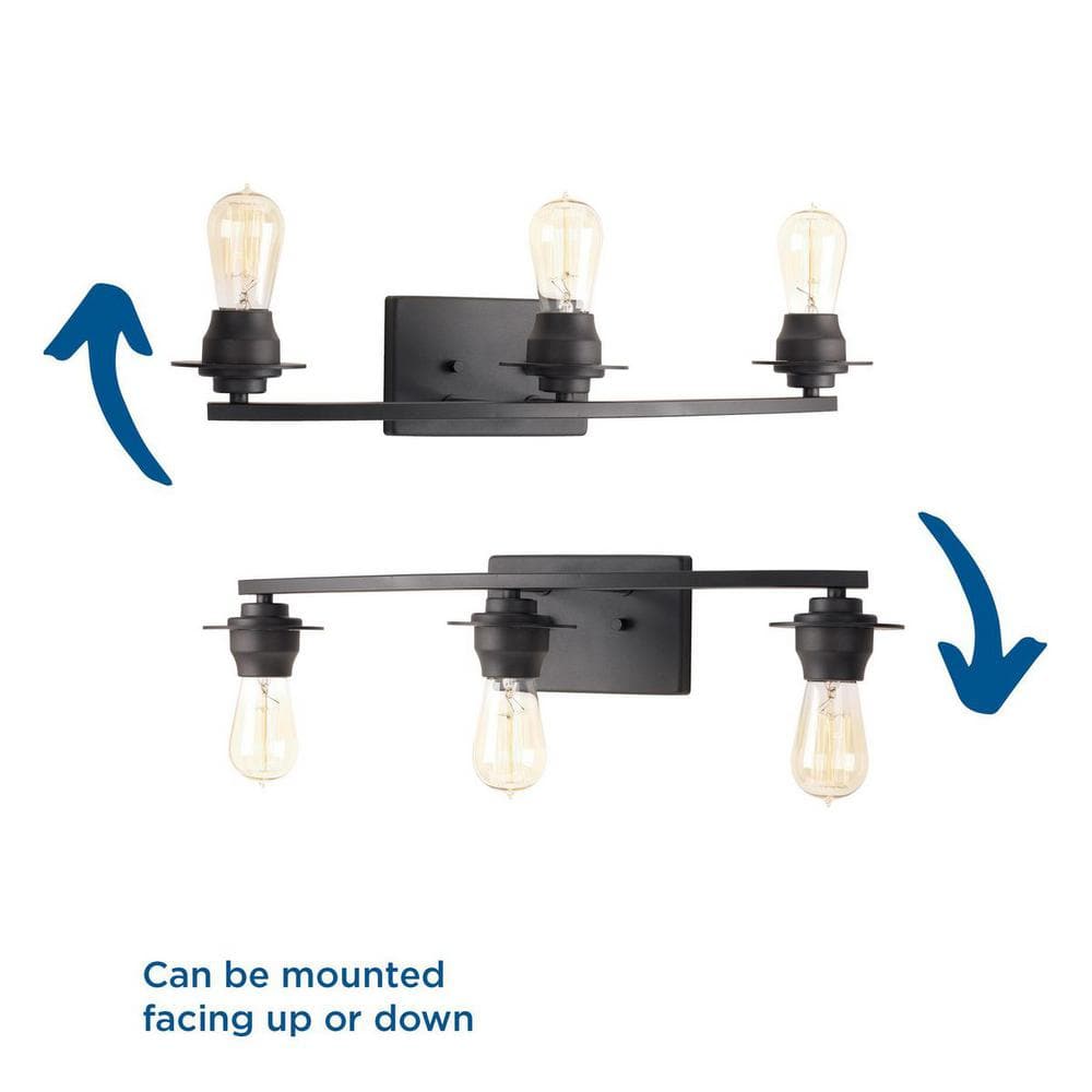 Graphite 24" Steel 3-Light Bath Vanity Fixture with Clear Seeded Glass