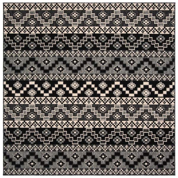 Veranda Black/Beige Doormat 3 ft. x 3 ft. Aztec Tribal Indoor/Outdoor Patio Square Area Rug