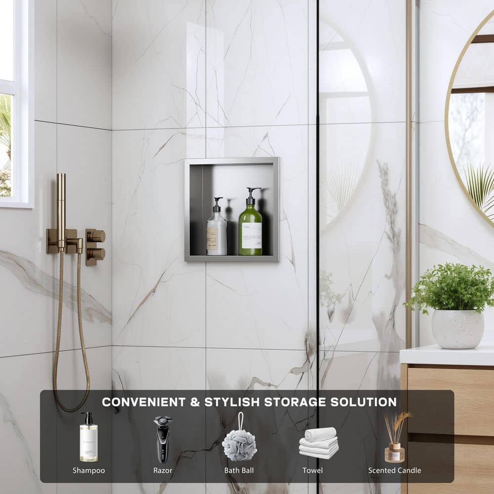 12 in. W x 12 in. H x 4 in. D Waterproof Recessed Shower Niche Storage Shelf in White, with LED Light price history on PriceWatchPro