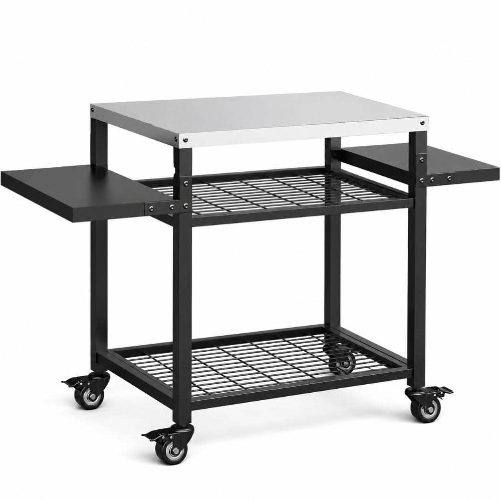 3-Shelf Stainless Steel and Black Outdoor Grill Cart, Pizza Oven and BBQ Stand Table, 47.1 x 21.7 x 29.7 in price history on PriceWatchPro