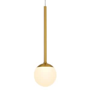 Capri 5 in. 1-Light ETL Certified Integrated LED Pendant Lighting Fixture with Glass Shade in Antique Brass
