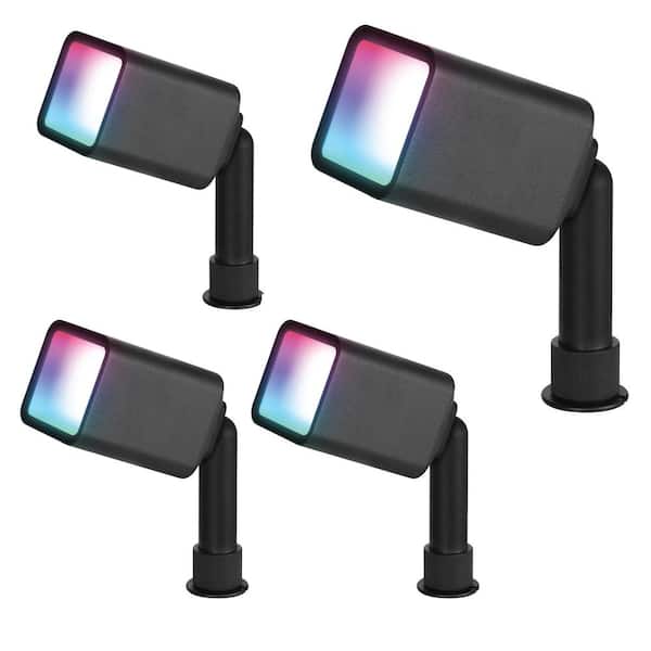 Feit Electric 12-Volt Integrated LED Outdoor Spotlight Smart Wi-Fi Connected Wireless Color and Tunable White No Hub Required 4-Pack