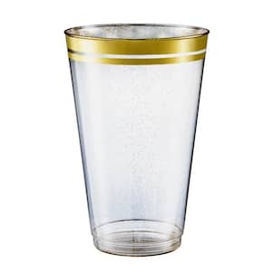 16 oz. 2 Line Gold Rim Gold Glitter Disposable Plastic Cups, Party, Cold Drinks, (100/Pack)