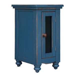 17.25 in. Dark Blue Rectangle Wood End/Side Table with Turned Legs