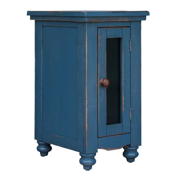 Benjara 17.25 in. Dark Blue Rectangle Wood End/Side Table with Turned Legs