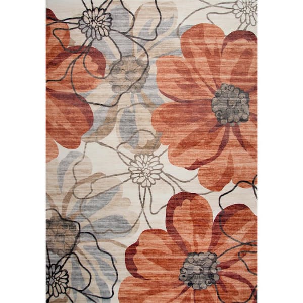 Modern Floral Red Beige 7 ft. x 10 ft. Indoor Soft Area Rug