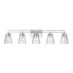 Lyna 38.75 in. 5 Light Chrome Vanity Light with Clear Glass Shade with No Bulbs Included