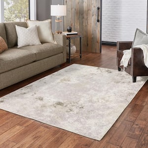 Newcastle Ivory/Beige 3 ft. x 5 ft. Muted Distressed Abstract Polyester Indoor Area Rug
