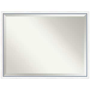 Morgan White Blue 42.25 in. x 32.25 in. Beveled Modern Rectangle Wood Framed Bathroom Wall Mirror in White